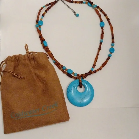 SOLD!! Vtg Coldwater Creek Turquoise Horn Doughnut Orb Wooden Double Necklace! - Picture 5 of 8